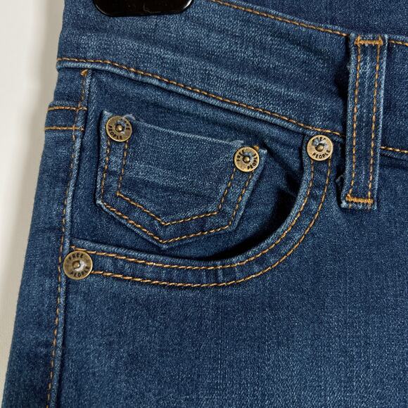 Free People High Rise Super Flare Jeans SIZE 27 Blue Raw Hem Pockets - Picture 11 of 11